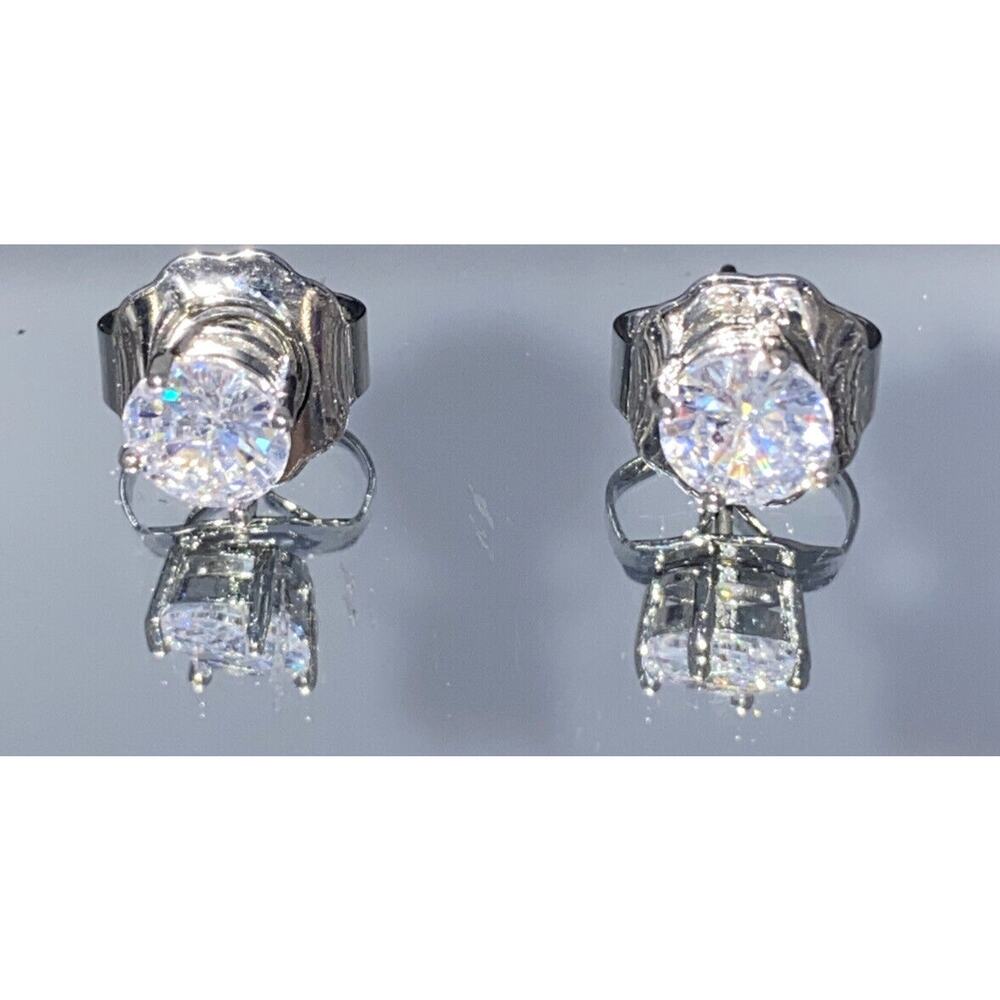 NEW CZ by Kenneth Jay Lane Clear Solitaire Silver Crystal Stud Earrings 6mm